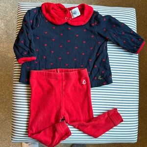 Petit Bateau baby girls collared top and pants set